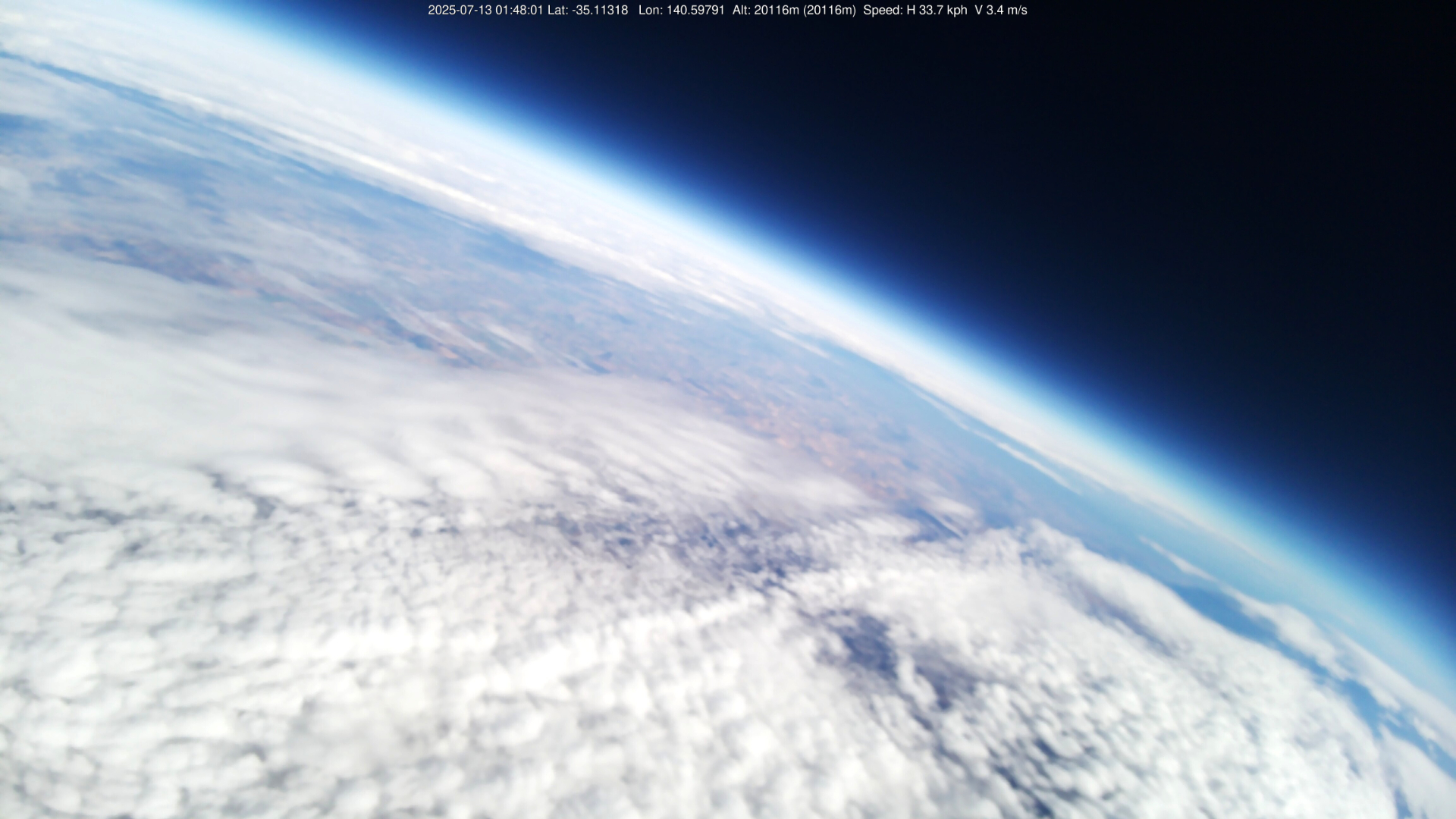 Mostly clouds with a slight curvature of the earth