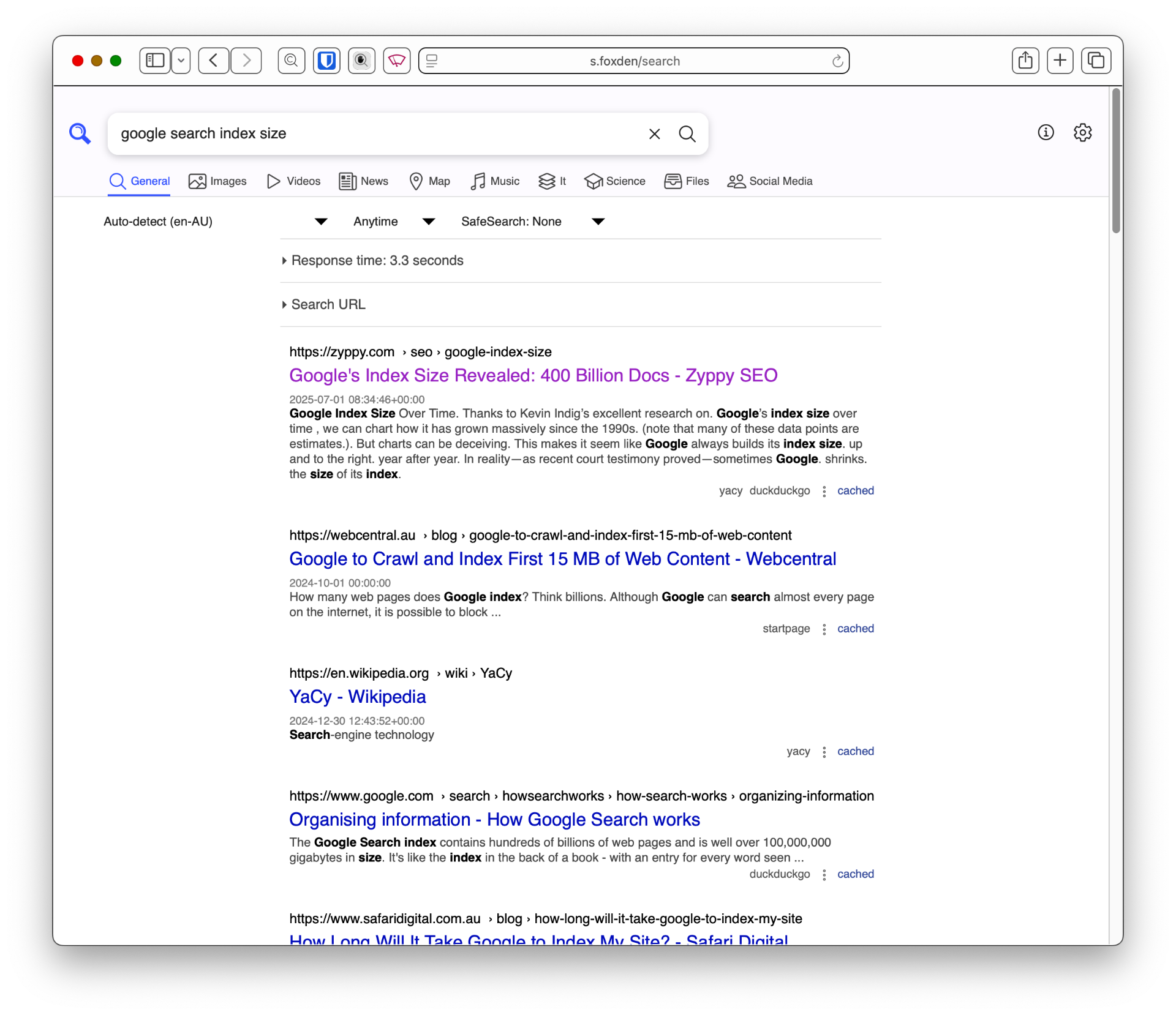 SearXNG results which shows many search engines results
