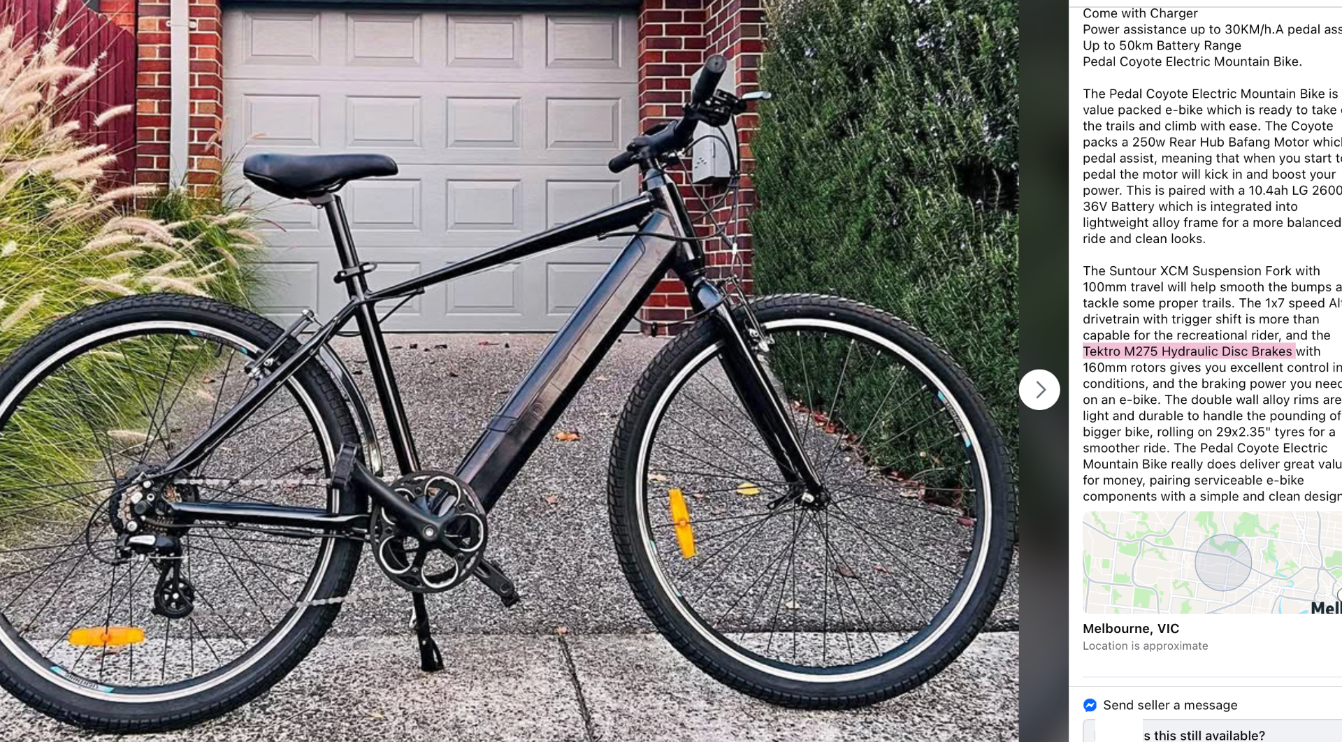 Listing show hydraulic brakes but actually cable pull