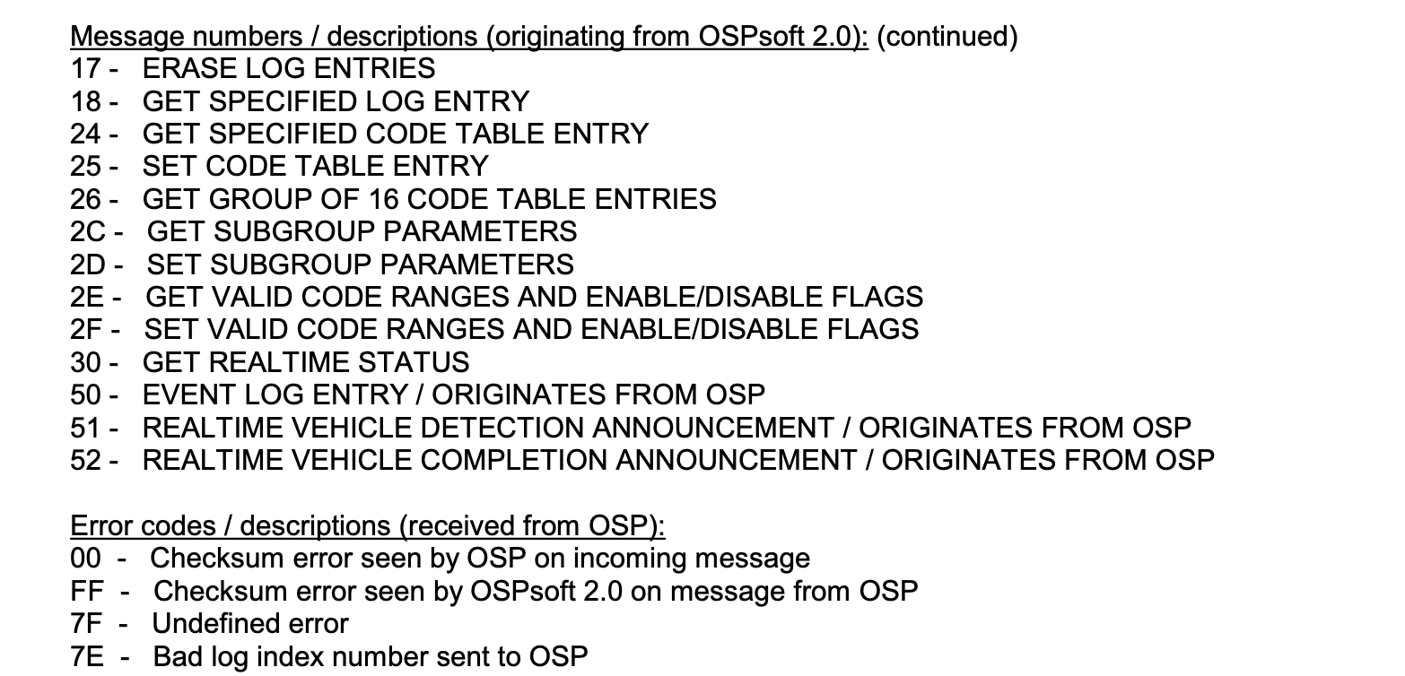 Hex message numbers or error codes in the documentation