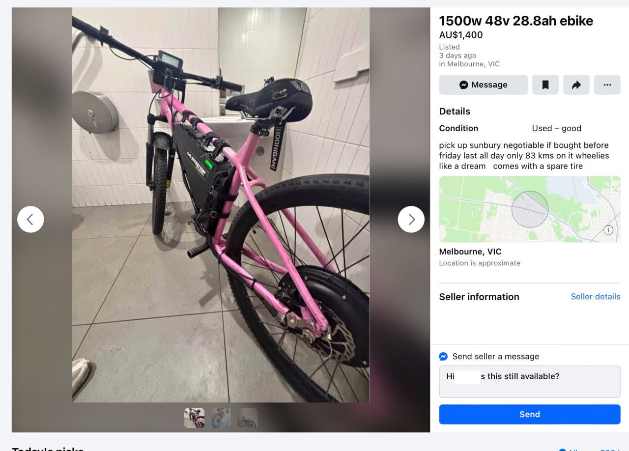 Photo of a bike in a toilet