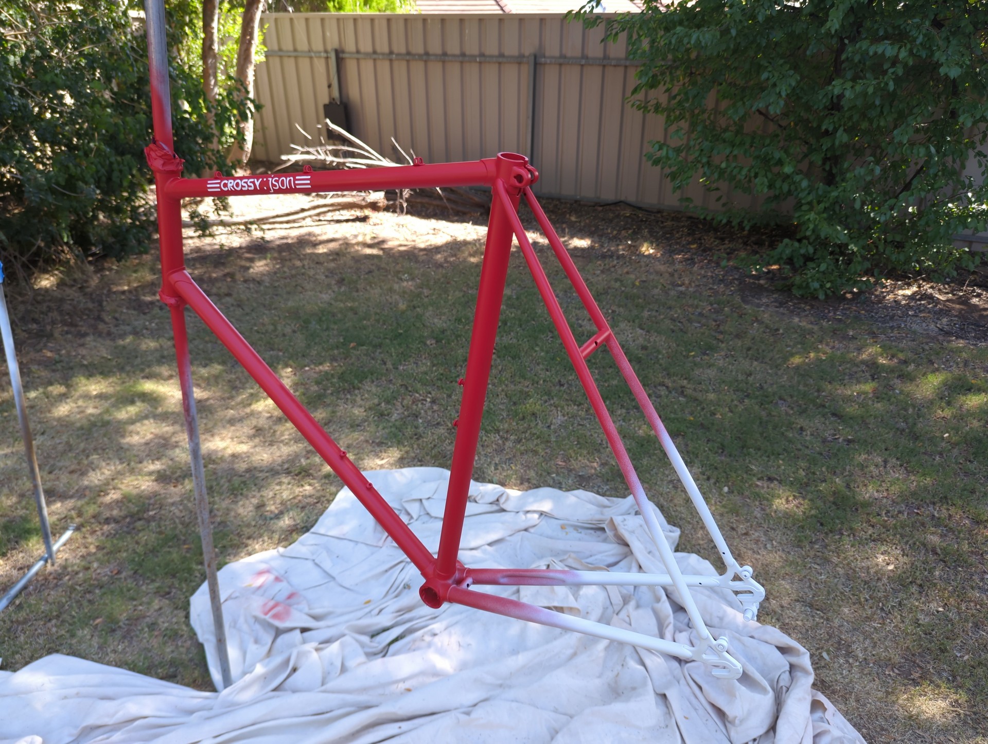Near finished frame with red, decals and gradient showing