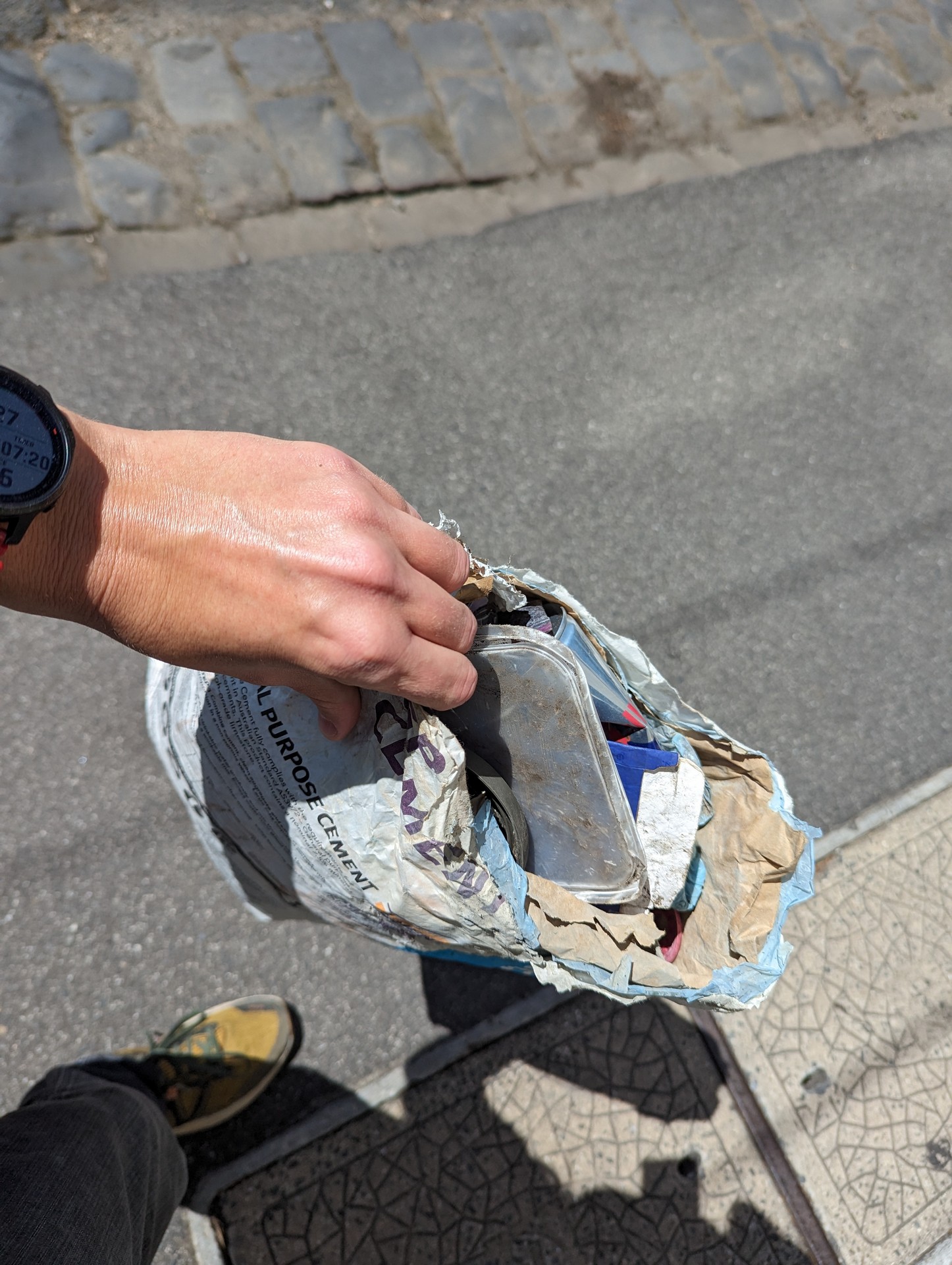 Concrete bag full of rubbish