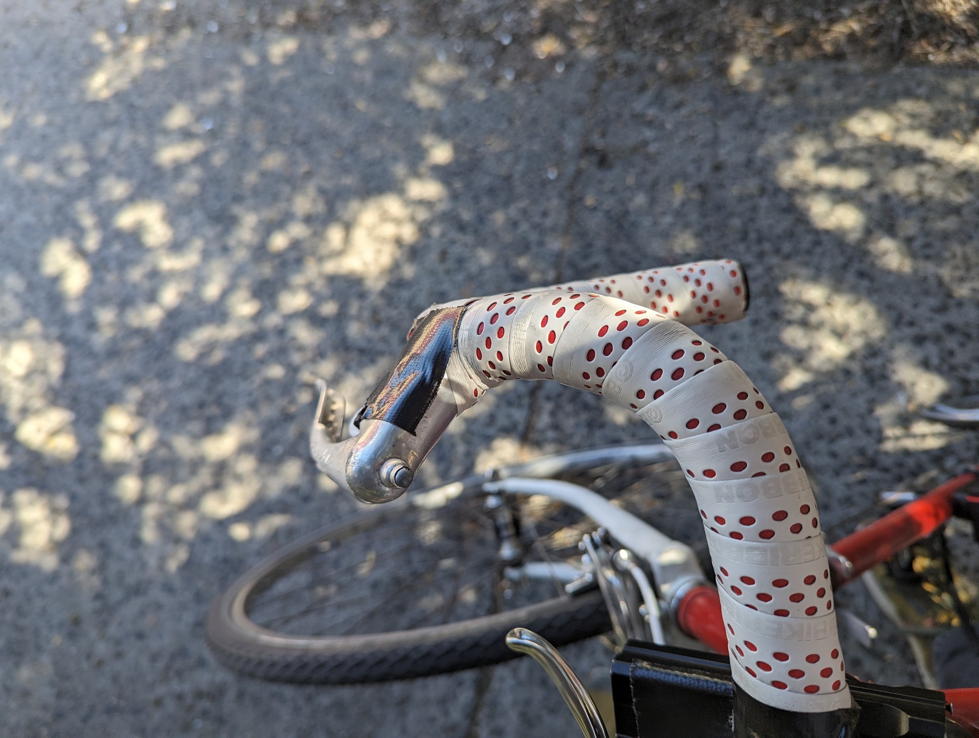 Folded in brake levers from the crash