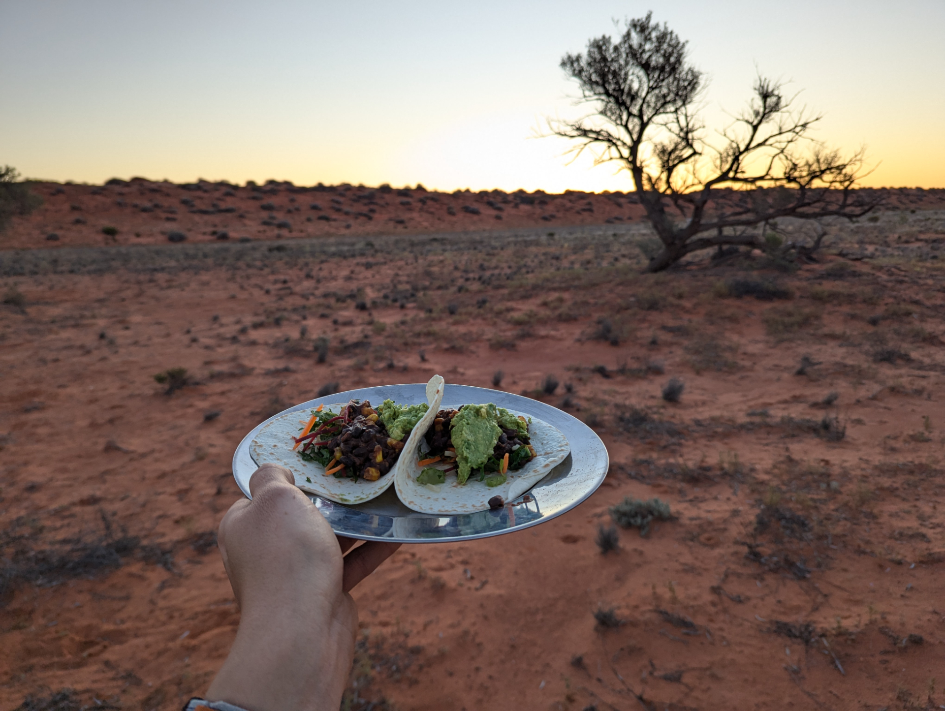 wraps loaded with filling with the desert sunset as a background