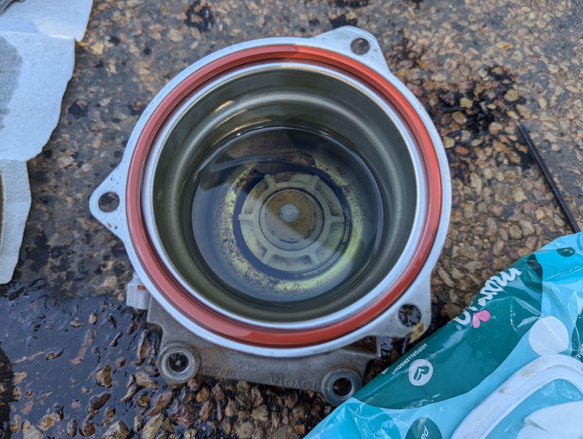 fuel filter housing showing dirt and goo inside where the filter is usually housed