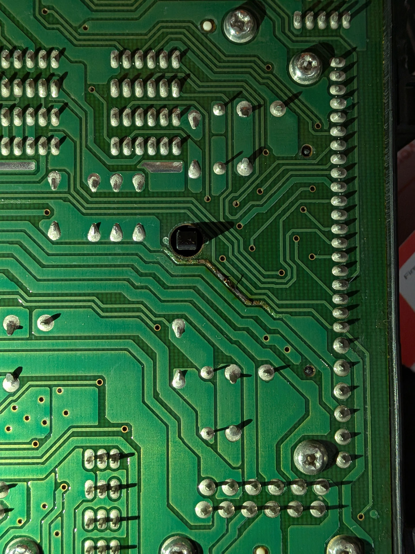 PCB showing blown track