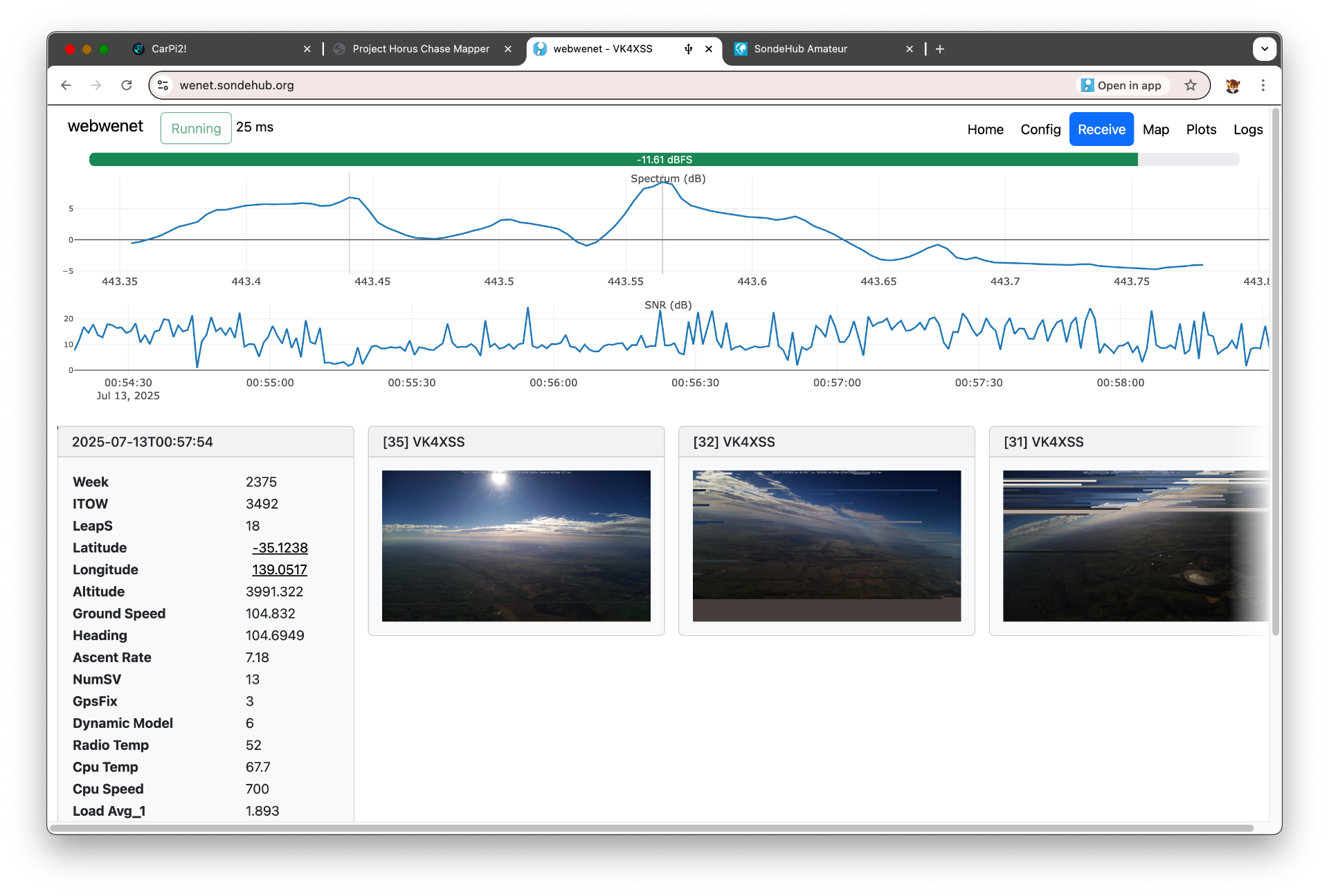 Screenshot of webwenet being used to receive images from the payload. The payload is nearly 4km up at this point