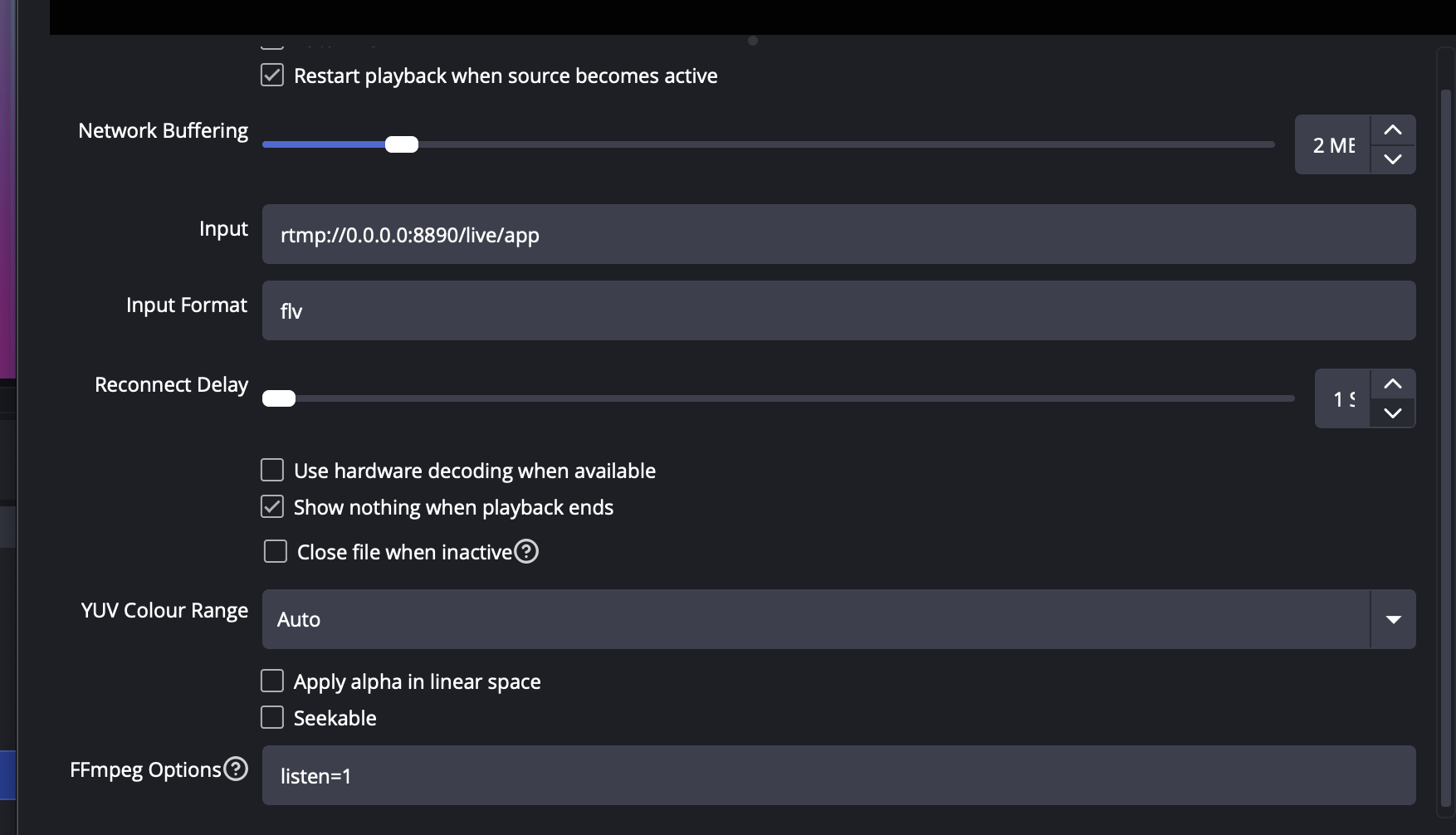 OBS configuration options listed above