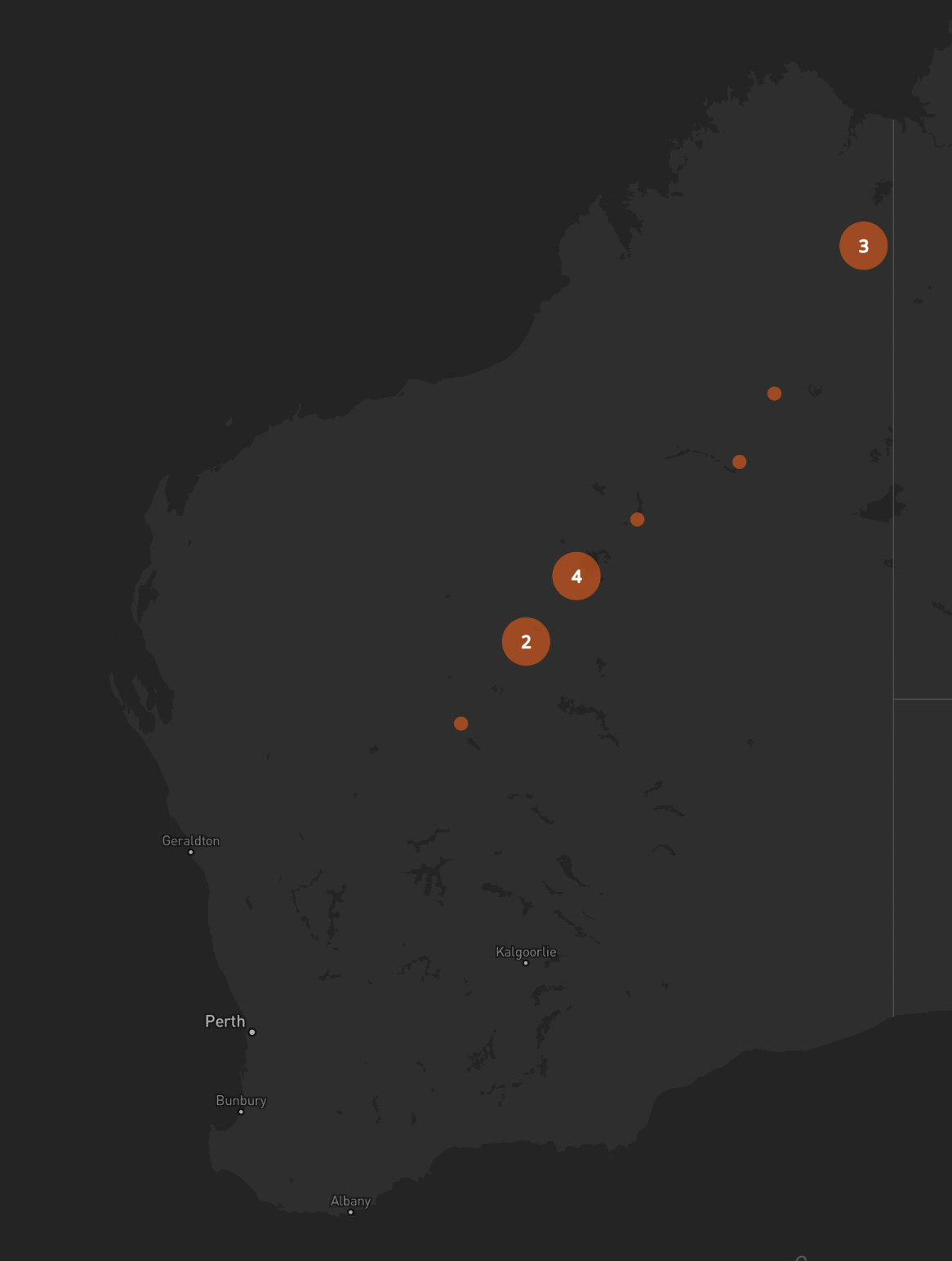 Strava heatmap showing runs in the middle of Western Australia