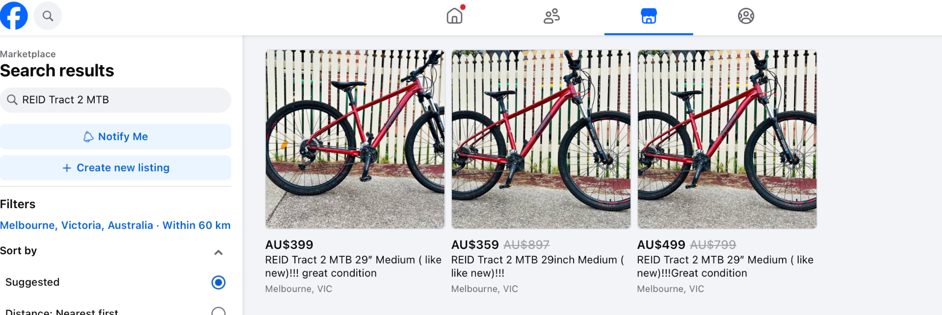 Same bike listed 3 times