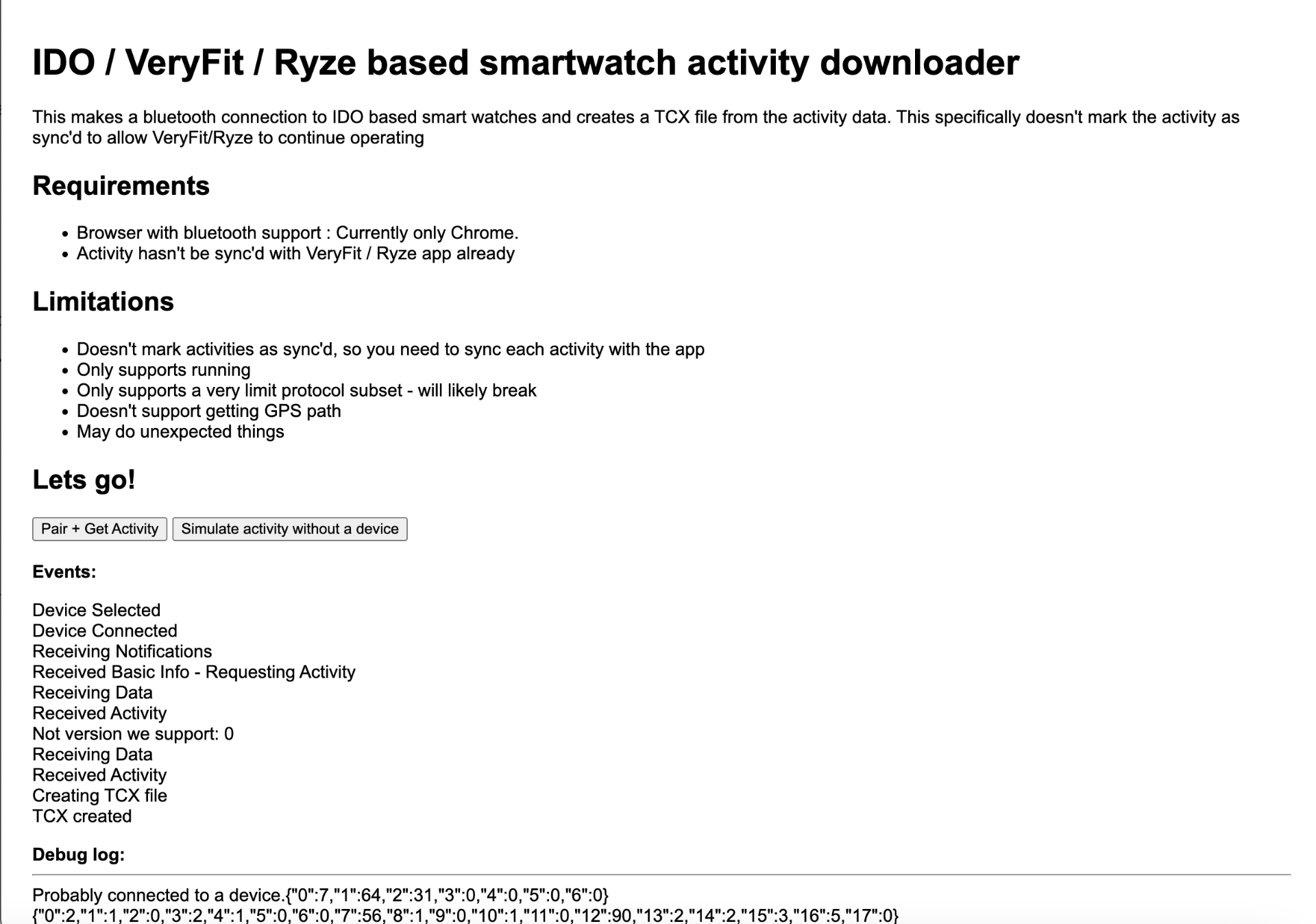 Screenshot showing an activity being downloaded from the watch