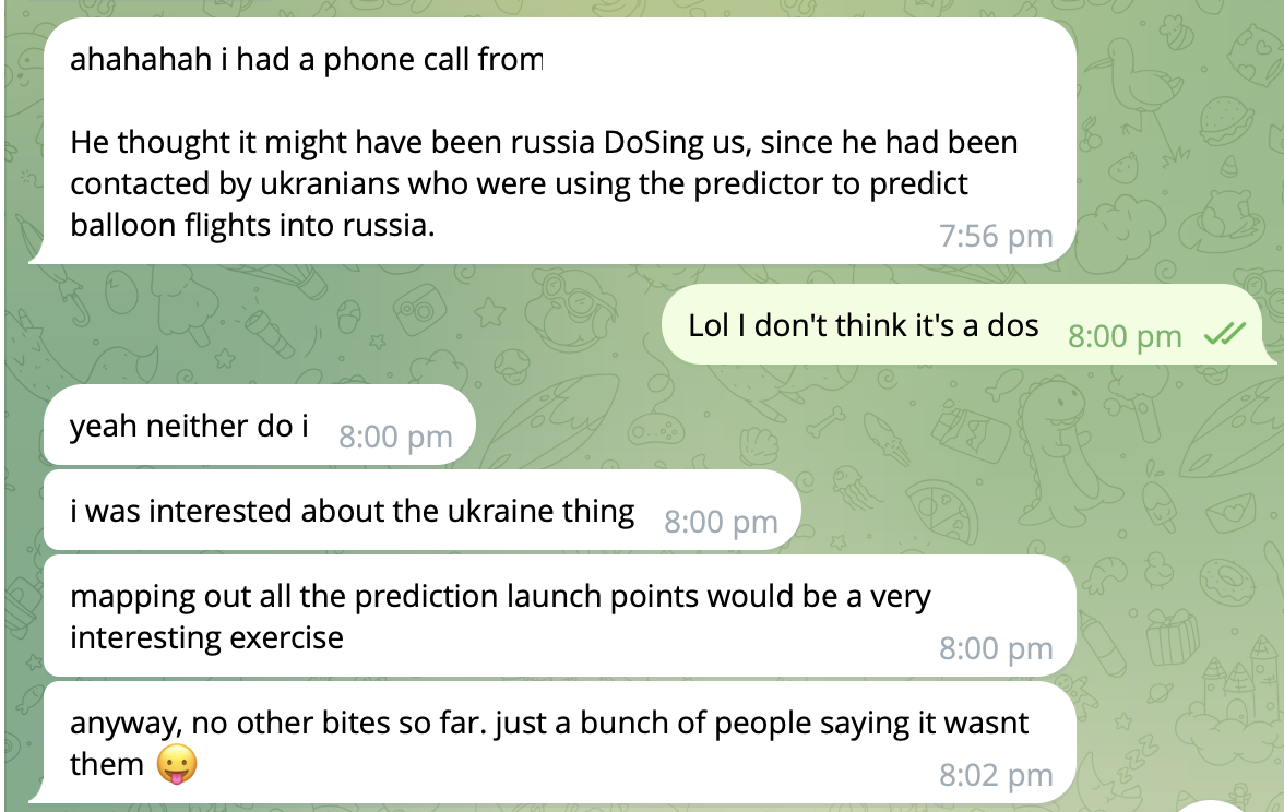 Messages on telegram suggesting that it might be russia DDOSing us because Ukranians might be using it to help drone operations
