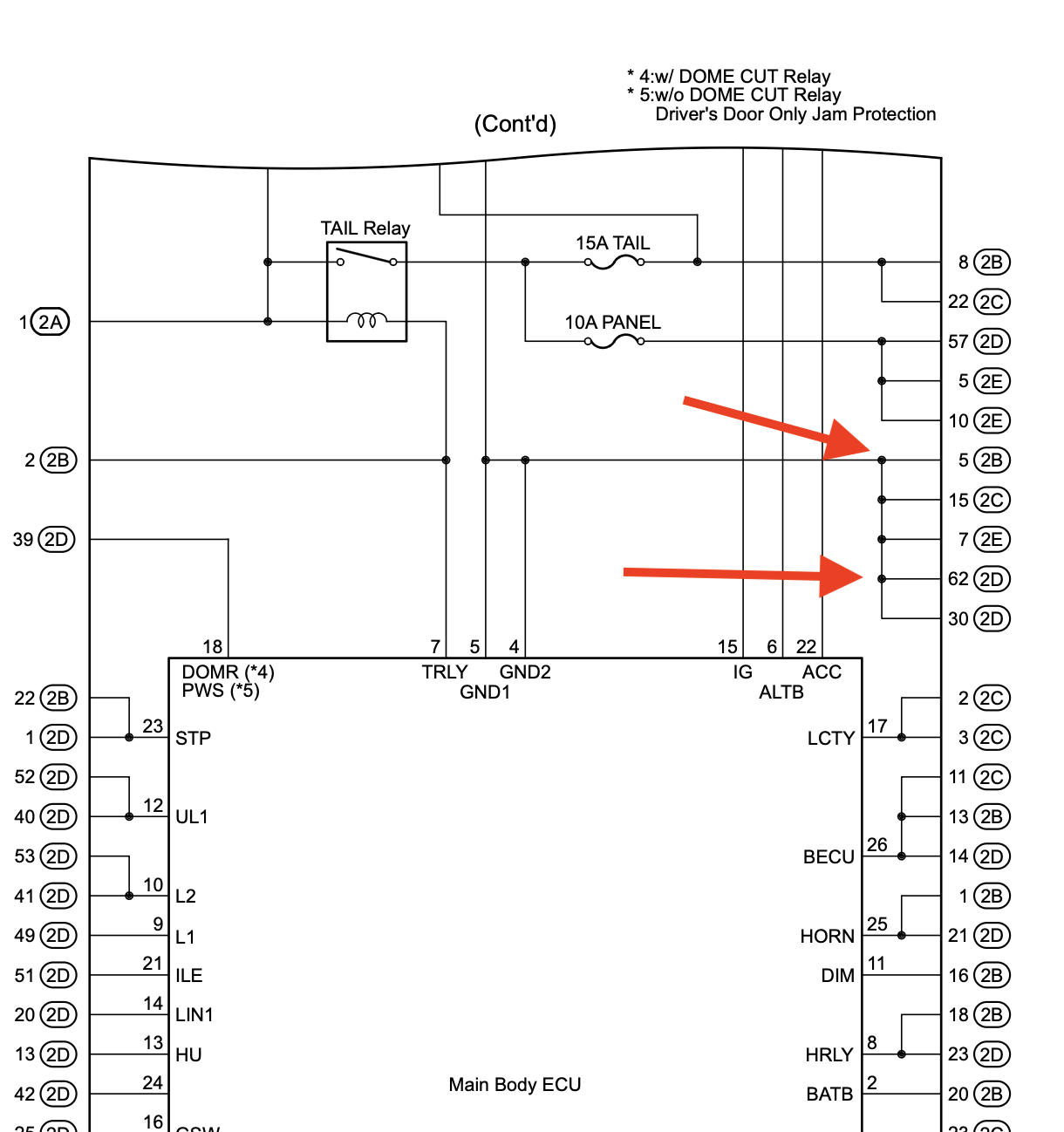 Internal diagram of the main body ecu highlighting the grounds