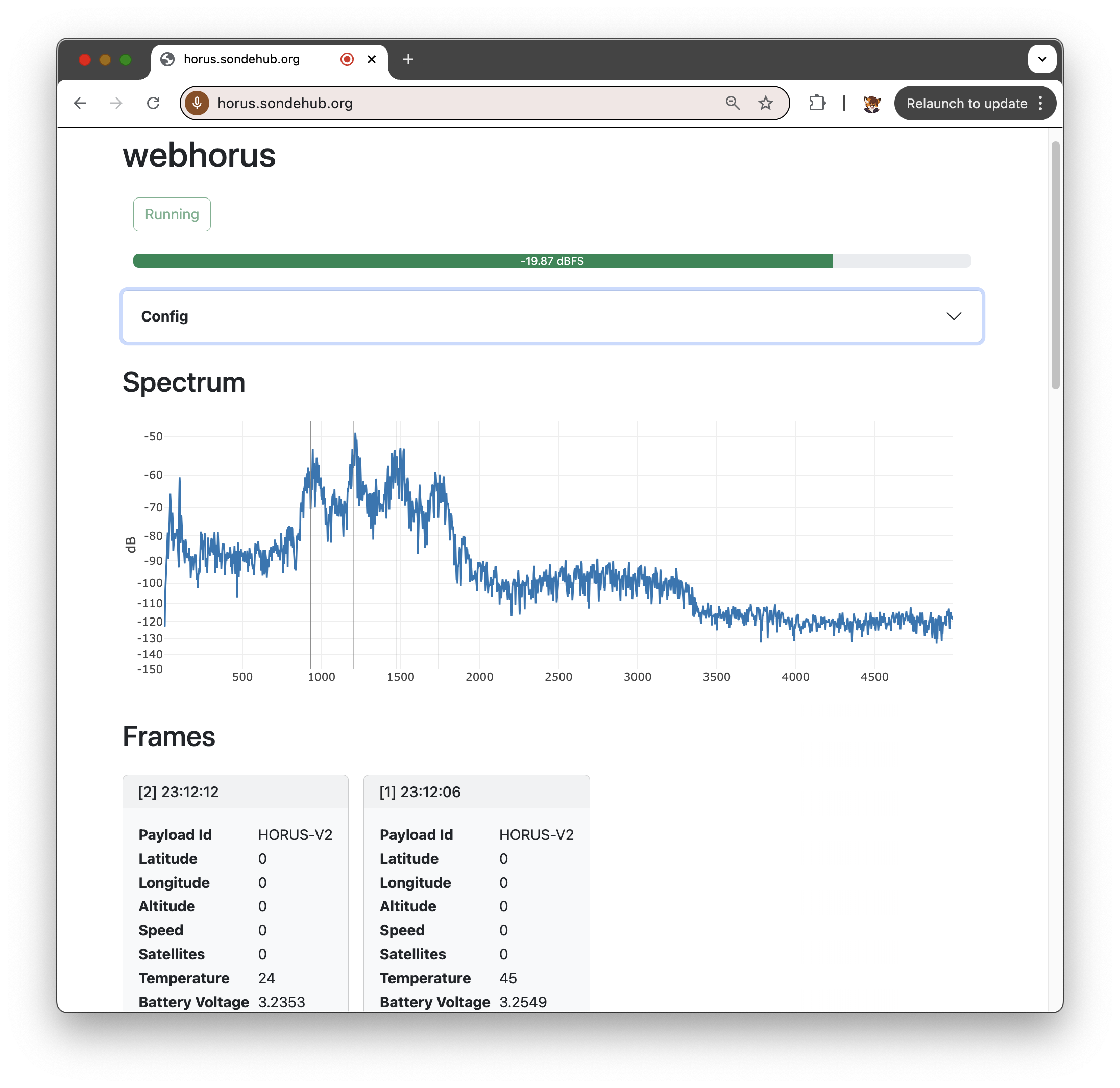 webhorus being used to receive telemetry